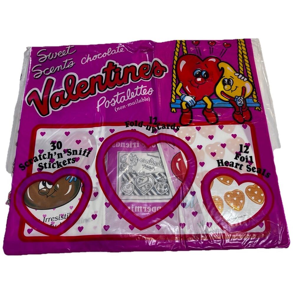New Vintage 80's Chocolate Sweet Scents Scratch 'n' Sniff Stickers Valentines